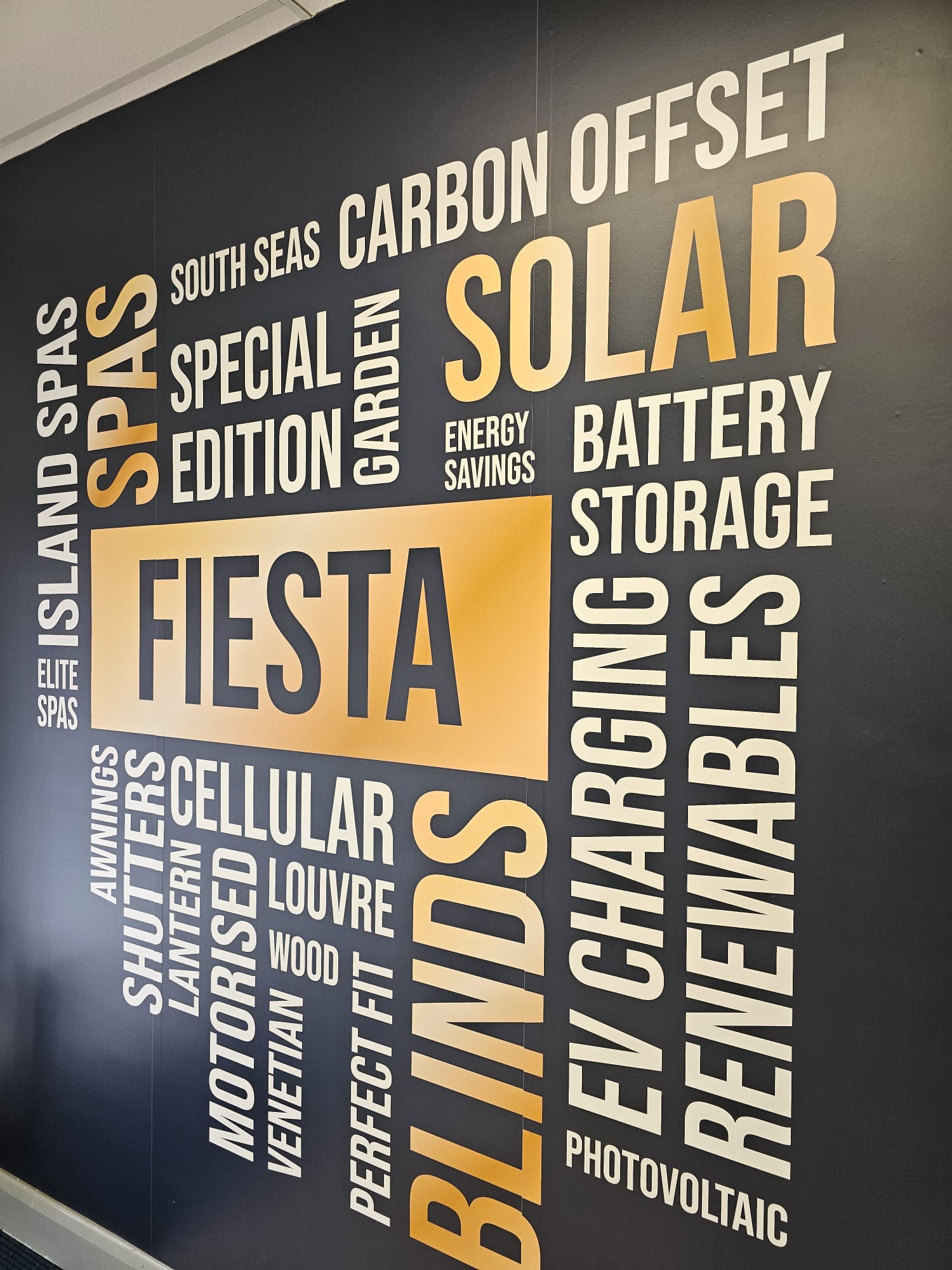 image of the fiesta branded wall art with solar, spas and blinds