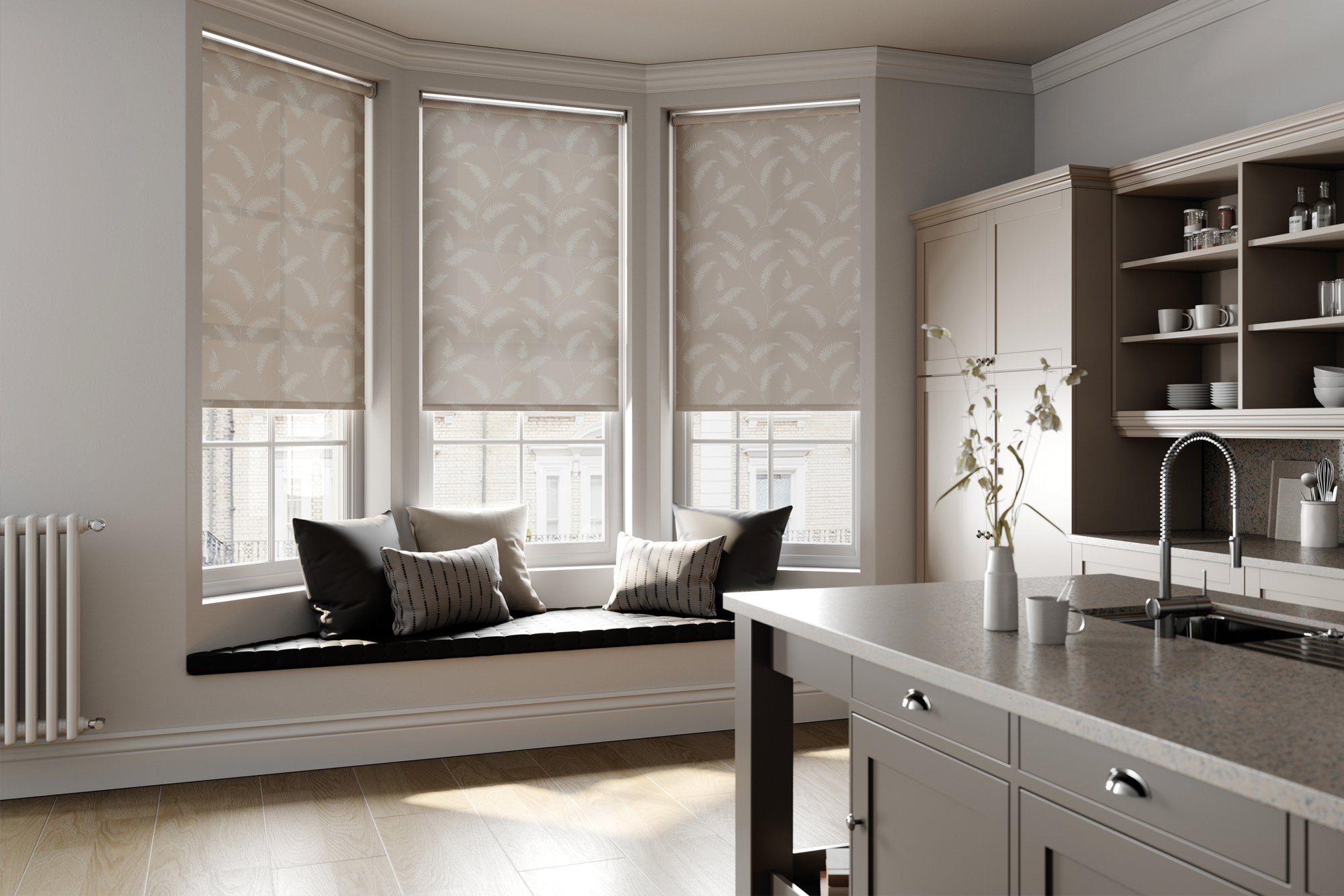 roller blind in sephora fabric in modern lounge