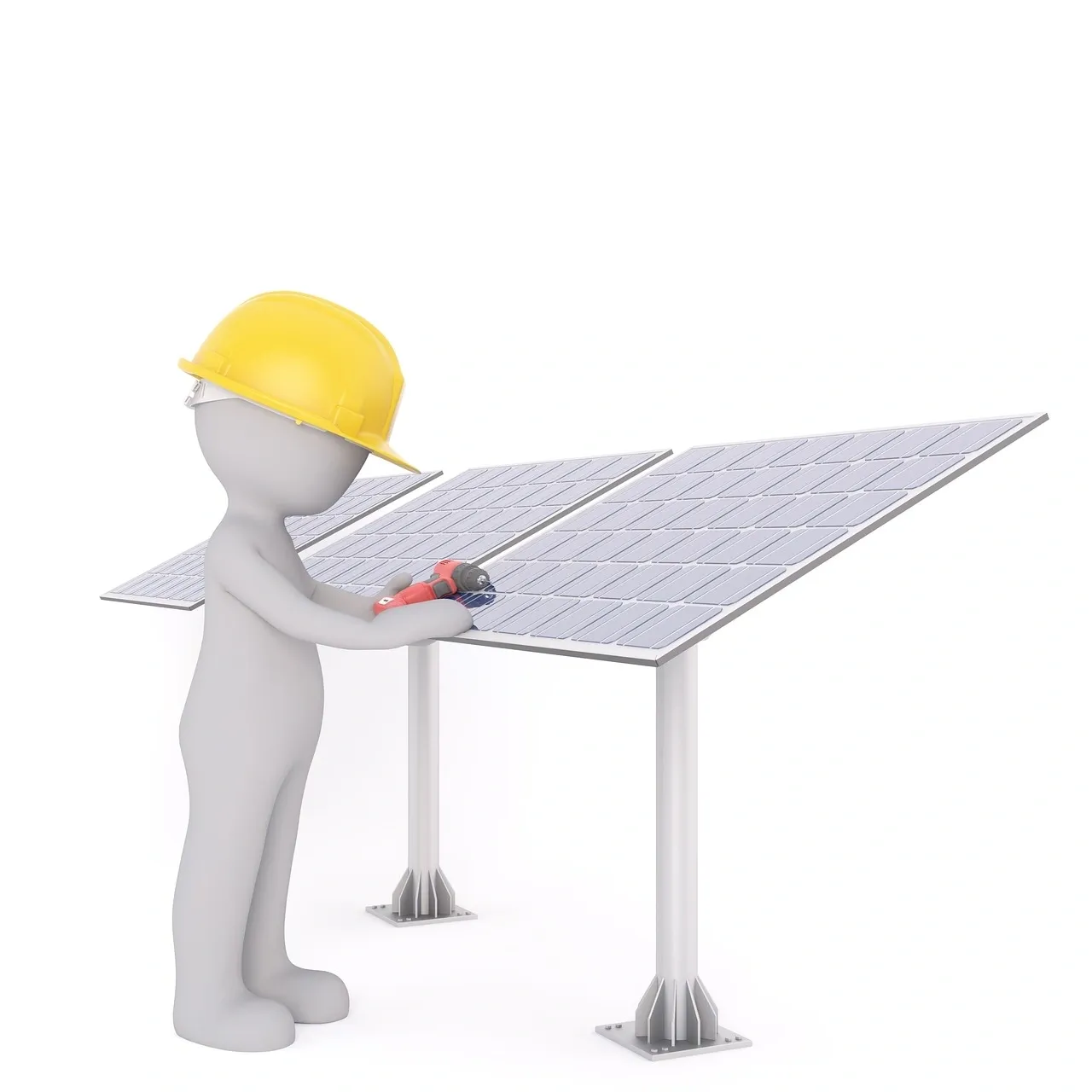 cartoon graphic of contractor installing solar