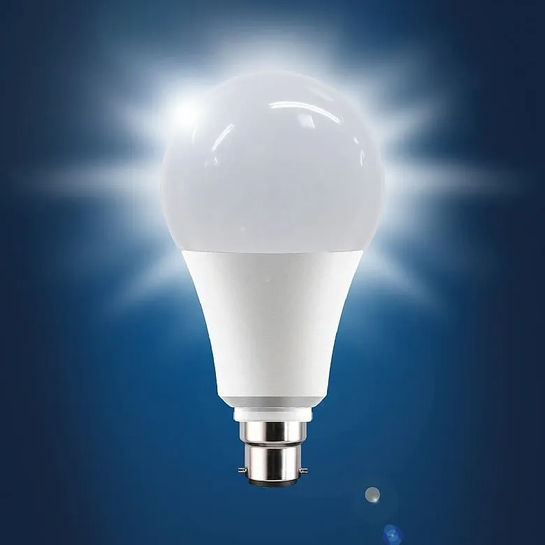 image of a bright light bulb on blue and black background