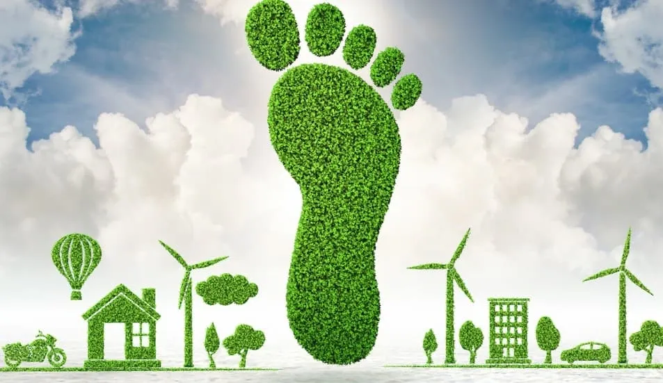 picture of large green footprint with renewable technology in background