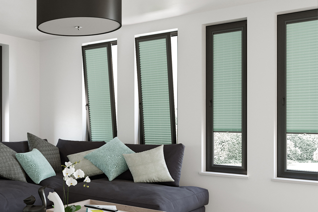 sage coloured perfect fit cellular blinds in anthracite frame
