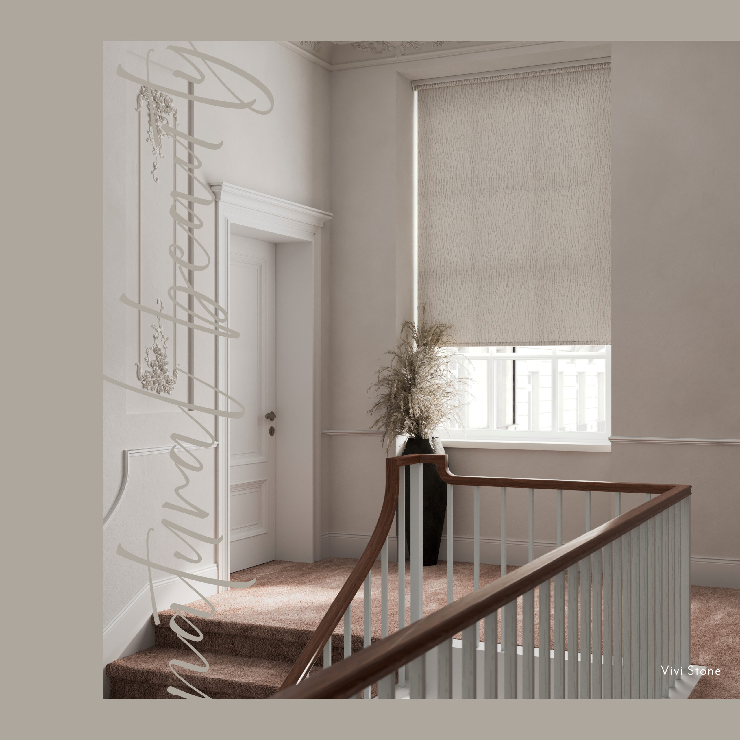 roller blind in natural colour in a modern upstairs landing